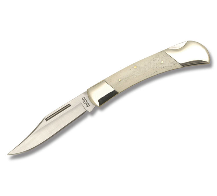 Lockback White Smooth Bone Handle