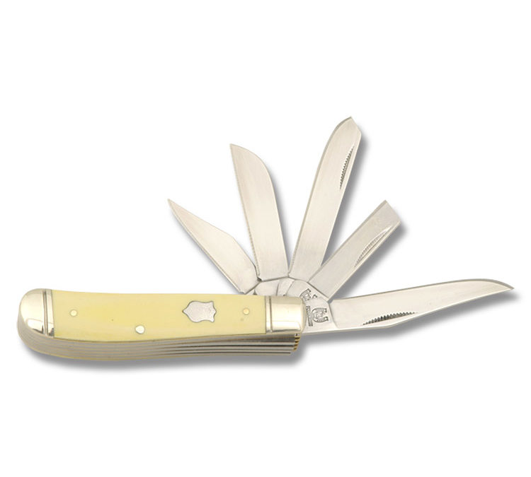 5 Blade Mini Trapper Yellow Composition Handle