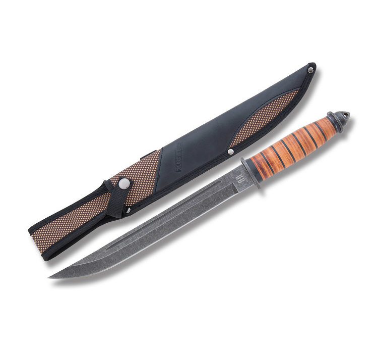 Large Be Ready Combat Knife Stacked Leather Handle