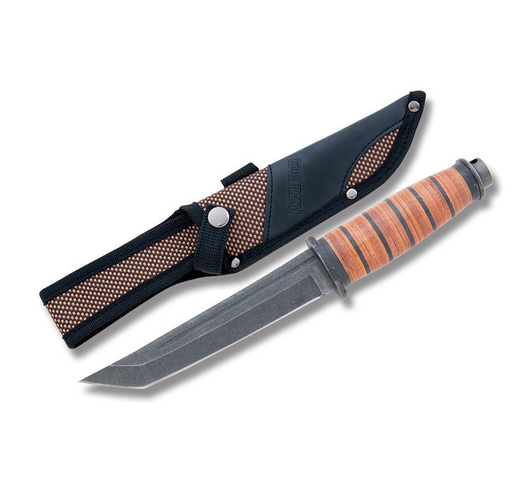 Small Be Ready Combat Knife Stacked Leather Handle