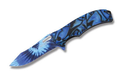 Tie Dye Assisted Opening Linerlock Big Blue Swirl Handle